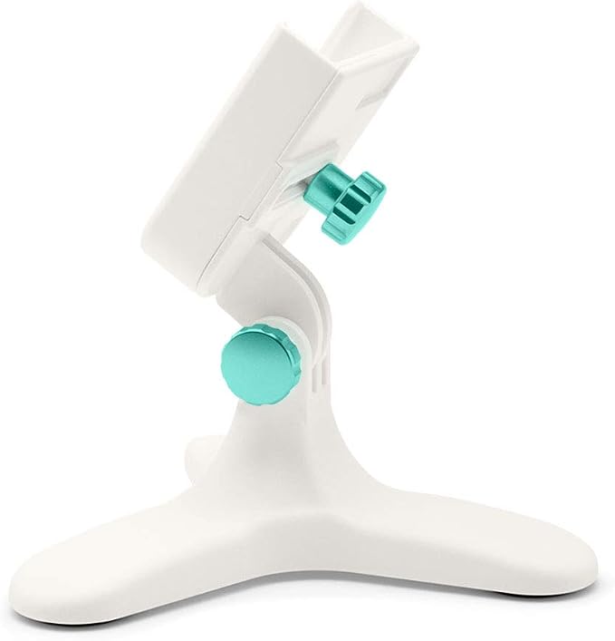 WeatherTech DeskFone in White - Adjustable, Universal Cell Phone Holder Mount Stand for Desk, Counter, Table - Tripod Design for iPhone & Smartphone Charging - Turquoise Metal Knobs