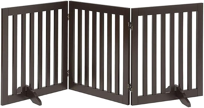 unipaws 24”H Free Standing Pet Gate for Dog Cat, 60”Wide Wooden Dog Gates | Foldable Pet Fence for Doorway, Stairs, Step, Expandable Doggy Barrier, Indoor Use