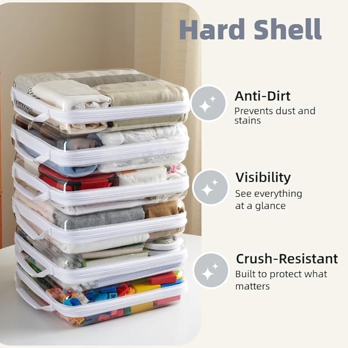 6-Pack Clear Bag Hard Shell Zipper Case with Handle, 1.3mm Thick Rigid Pouch for Craft Organizers and Storage, Large 12.6" Square Containers for Board Games, Puzzles & Toys