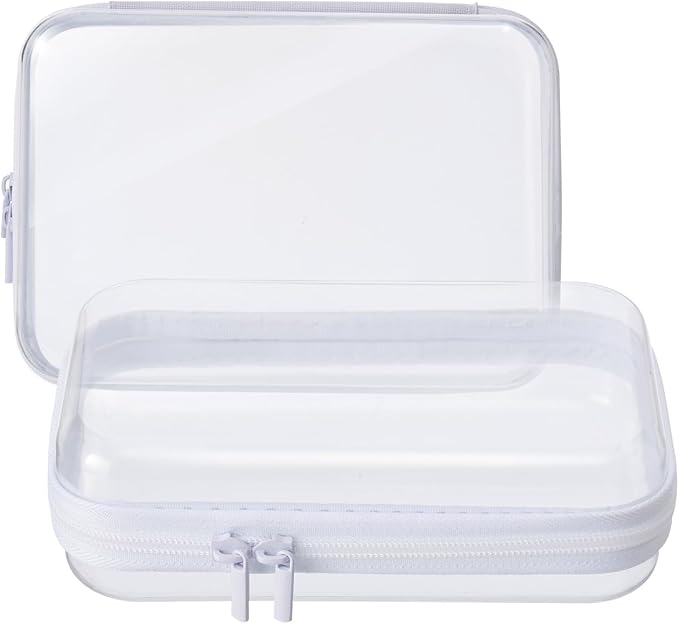 MACOPRO 2PCS Clear Hard Shell Zipper Case,Portable Cosmetic Bag with Zipper, Diaper Bag Organizing Pouches, Toy Storage Organizer Bins,Hard Plastic Case, Christmas Storage Bins