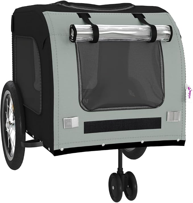 Pet Bike Trailer for Small Dogs, Foldable Bicycle Cargo Trailer with Iron Frame, Oxford Fabric Cabin, Safety Reflectors and Flag, Orange and Gray