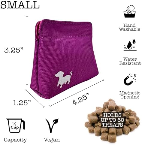 Small Dog Treat Pouch – Slim Magnetic Pocket Dog Treat Bag for Walking & Training – Discreet Clip On Treat Pouch for Leash, Waistband or Pocket – Mess Free Storage (Pink)