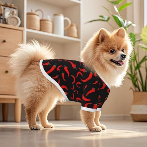 Red Chili Pepper Dog Shirt Pet Cotton T-Shirt Breathable Dog Clothes