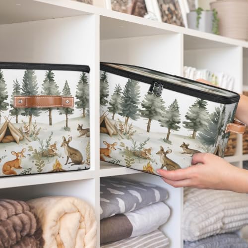 Squirrel Wildlife Storage Box with Zipper Lid | Collapsible, Fabric, Storage Bin, Handle, Large, Closet Organizer, Containers, Bedroom, Home, Forest Animals