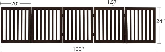 unipaws 24”H Free Standing Pet Gate for Dog Cat, 100”Wide Wooden Dog Gates | Foldable Pet Fence for Doorway, Stairs, Step, Expandable Doggy Barrier, Indoor Use