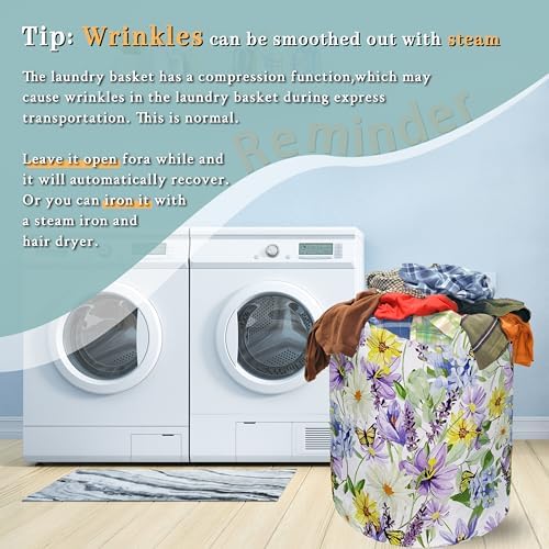 Purple Flower Butterfly Laundry Basket Oxford Cloth Hamper 18.9"x16.5"