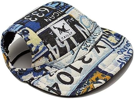 Leconpet Baseball Caps Hats with Neck Strap Adjustable Comfortable Ear Holes for Small Medium and Large Dogs in Outdoor Sun Protection (M, Cool Letters)