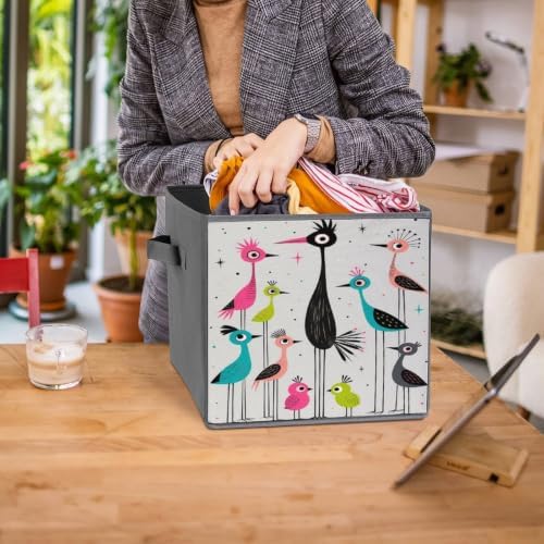 Colorful Birds Storage Bin with Handles, Oxford Fabric Foldable Storage Cube Organizer for Clothes, Towels, Bedroom, Living Room, Home Organization