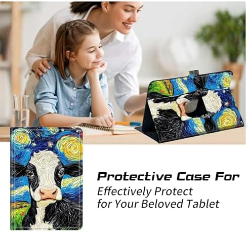Universal Tablet Case for T-Mobile Revvl Tab 2 10.1" 2025/Revvl Tab 5G 10.36" 2023, 360 Degree Rotating Kickstand Protective Stand PU Leather Shell Cover for 9"-10.5", Black and White Cow