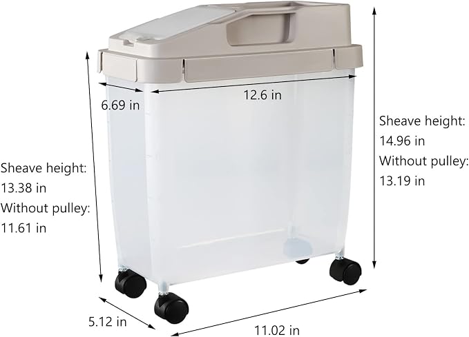 Large Capacity Food Storage Containers with 1 Measuring Cup and 4 Wheels, 20Lb Rice Container, Airtight Dry Storage Bins With Lids for Rice, Cereal, Flour, BPA Free Plastic Sealed Holder Bin Dispenser