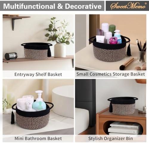 Small Gift Basket Empty to Fill, 2 Pack, Mini Woven Basket, Dark Brown | Cute Decorative Mini Rope Storage Baskets with Cellophane Bags & Ribbons; Two Sizes for Gifting, Bathroom Counter or Desk