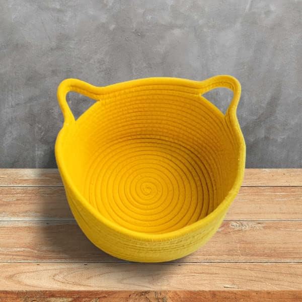 Large Cat Ears Toy Organizer, Woven Cotton Rope Basket, Decorative Nursery Bins & Boxes Gift Basket Empty for Baby Pet Toy Storage