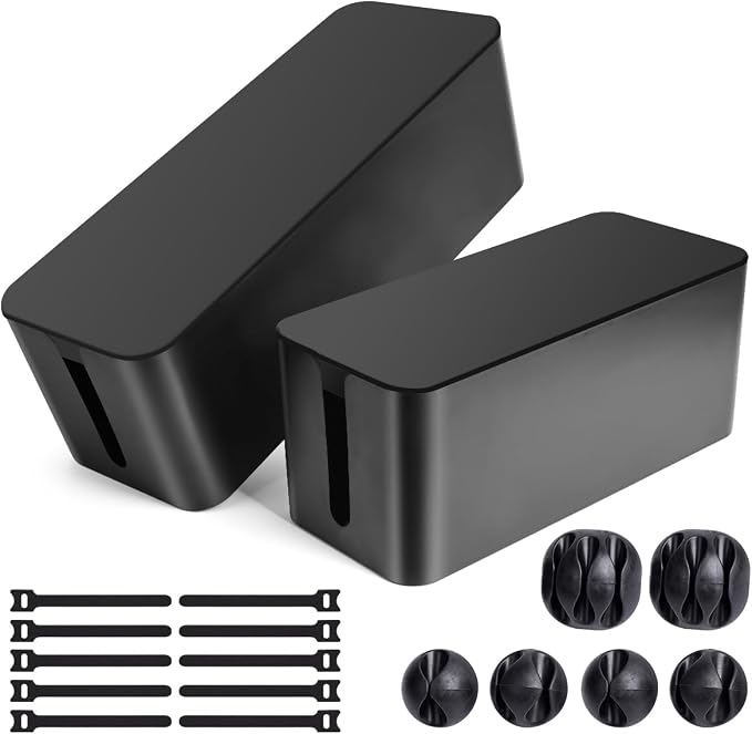 Tuwechen Cable Management Box, 2 Pack Cable Organizer for Surge Protector