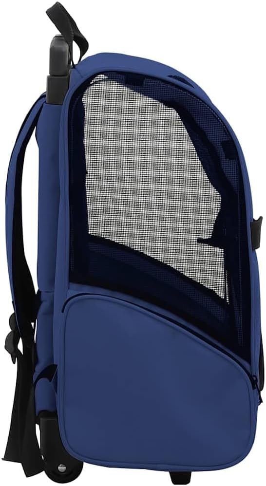 Foldable Pet Trolley for Small Dogs and Cats, Portable Rolling Pet Carrier with Mesh Windows and Storage Pockets, Blue