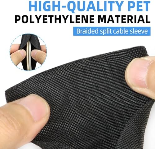 Automotive Wire Loom Tubing, Split Braided Cord Protectors from Pets No Chew, Flexible Cable Sleeve Cable Management for TV/Computer/Electric Wires (Black, 5/16"-25ft)