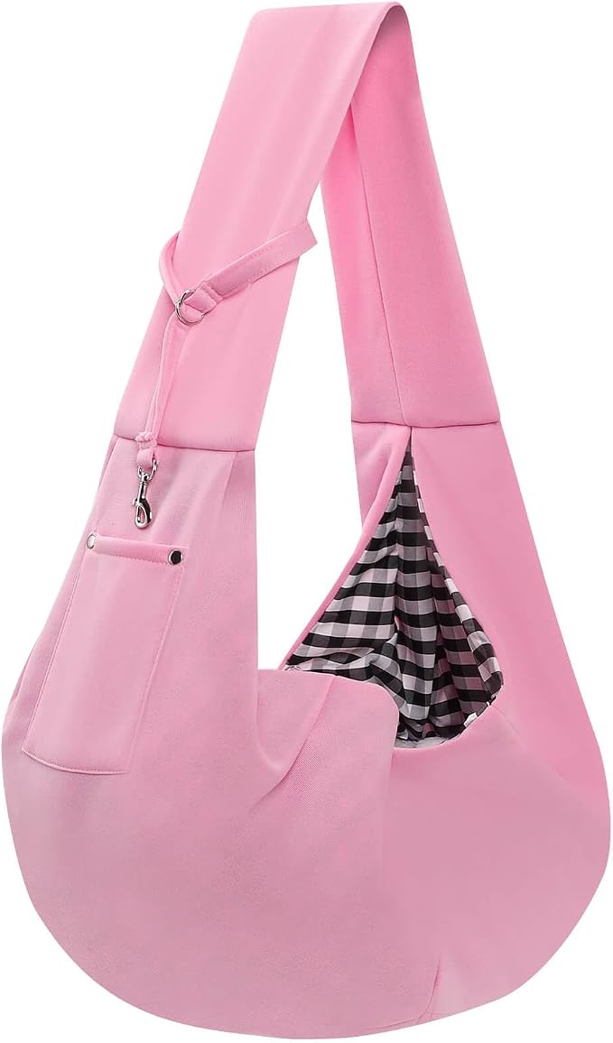 ARZQUT Dog and Cats Carrier Sling, Small Pet Carrier with Storage Pocket | Reversible Puppy Sling Carrier, Safety Buckle, Storage bag, Machine Washable for Travel, Outdoor Activitie, Hand-Free, Pink