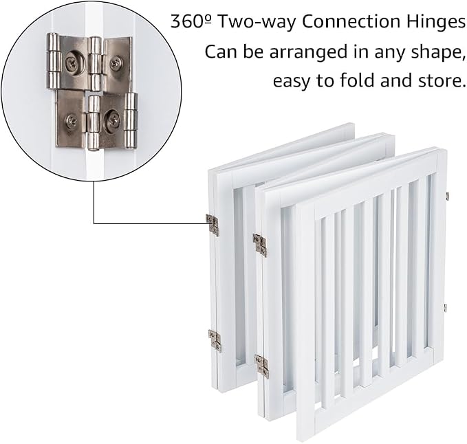unipaws 24”H Free Standing Pet Gate for Dog Cat, 100”Wide Wooden Dog Gates | Foldable Pet Fence for Doorway, Stairs, Step, Expandable Doggy Barrier, Indoor Use, White