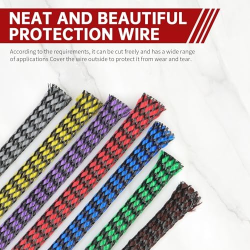 Expandable Braided Cable Sleeve, PP Yarn + PET Braided Expandable Sleeving Cable Management Protection High Density PET Wire Cover Sheath for Cables (Brown Black, 4mm (5/32")-49ft)