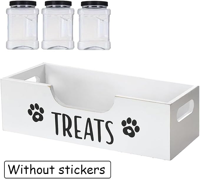 Dog Treat Container for Countertop, Pet Snack Storage Box Includes 3 Treat Jar & Wooden Pet Treat Container Pet Food Organizer For Puppy Airtight Dog Treat Storage With Lids