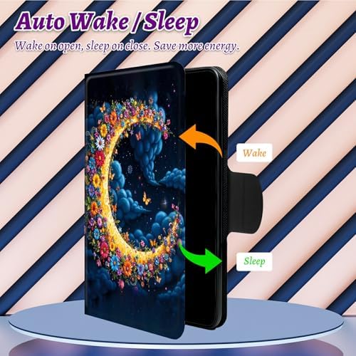 Rotating Handle Case for Samsung Galaxy Tab A11 2026/A9 2024 8.7 Inch, 360 Degree Swivel Kickstand with Magnetic Closure, Shockproof Leather Protective Cover for Women Men, Dark Clouds Moon