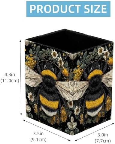 Cute Bee Pen Holder for Desk Decor, Rectangular PVC Leather Pencil Cup for Desk Pen Organizer, Makeup Brush Holder for School, Home, Office