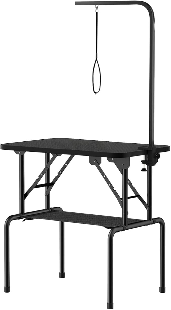 32 Inch Foldable Dog Grooming Table with Adjustable Arm, Nooses & Storage Basket - Non-Slip Pet Grooming Station for Dogs & Cats - Supports Up to 300 lbs (32 inches)