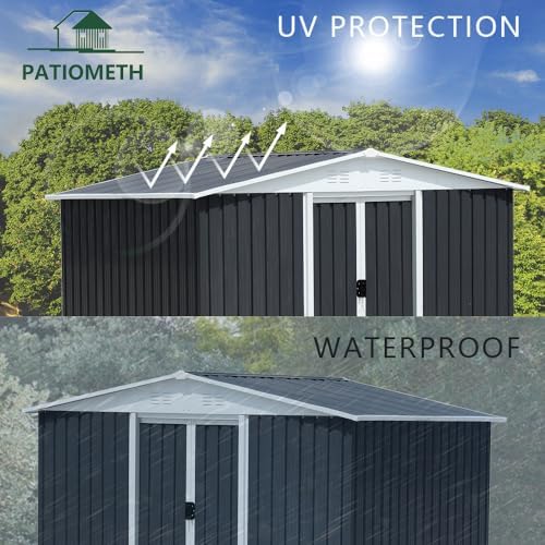8' x 6' Outdoor Metal Storage Shed Outdoor Shed Galvanized Steel Garden Shed with Sliding Door and Window for Ventilation Storage Sheds House for Backyard Garden