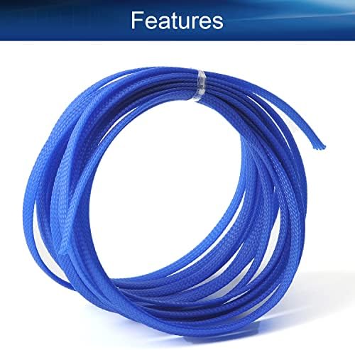 Bettomshin 1Pc 16.4Ft(5m) Cable Management Sleeve, 1/4"(6mm) Width PET Blue Cord Protector, Wire Loom Tube Insulated Split Sleeving for USB Cable Power Cord Organizer Video Cable Hider