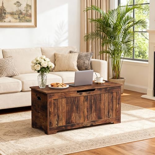 Wooden Storage Chest,30/40 Inch Storage Trunk w/2 Safety Hinges, Storage Bench, Modern Lift Top Chest Box Organizer (Rustic Brown, 40 Lx 15.7 W x19 H Inch)