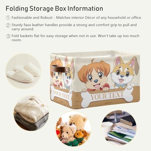 Personalized Dog Storage Basket with Handles, Customized Pet's Name Foldable Storage Bins Organizer Bag for Coats, Blankets, Clothes, 1PC
