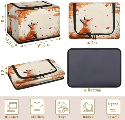 Fox Forest Animals Storage Bins with Zipper Lid Autumn Maple Foldable Fabric Organizer Box with Handles Rectangular Closet Clothes Organizer Containers