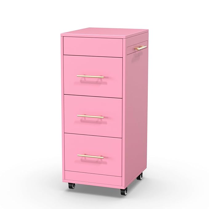 Salon Trolley Cart with Wheels, 3-Drawer Rolling Hair Styling Station, Mobile Beauty Trolley with Hot Tools Holder, Storage for Salon, Barbershop, Spa & Tattoo, Pink