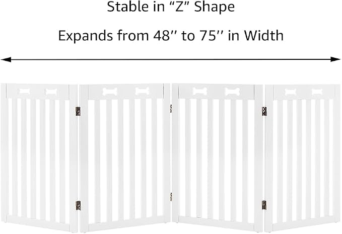unipaws 29.5'H Free Standing Tall Wooden White Dog Cat Gate | Foldable Pet Fence for Doorway, Stairs, Step, Expandable Doggy Barrier, Indoor Use, White