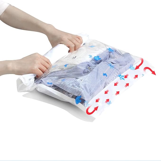 [Free ZipBag] Home/Travel Storage Vacuum BagsSet 5PCS/Set Travel Set Handroll Compression Packing Organizers Plastic Bag (Transparent) (Medium 35 * 50CM)