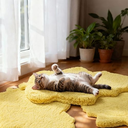 3 Pack Self Warming Pet Bed Leaf Shape Self Heating Cat Dog Mat Washable Thermal Sleeping Pad for Indoor Outdoor Hedgehog, Bunny, Sugar Glider, Rat, Chinchilla(Light Yellow,Large-19 x29)