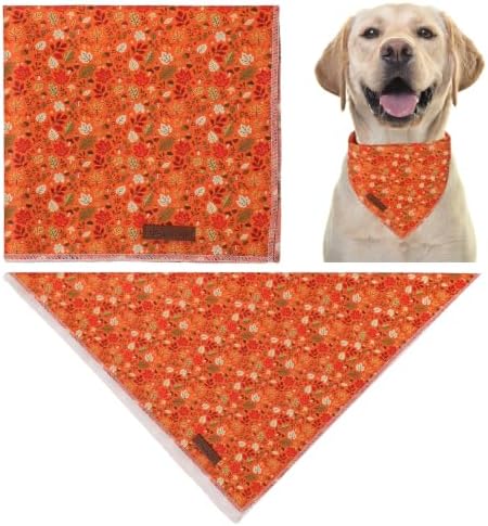 Fall Dog Bandana, Autumn Harvest Triangle Bid Scarf with Laeves Pattern, Cotton Pet Kerchief for Girl Boy Dogs or Cats, Cute Puppy Bandana Fancy for Dogs