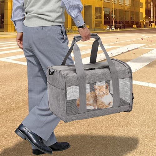 Pet Carrier Bag for Cats,Cat Soft-Sided Carriers Collapsible Ventilated Breathable Puppy Carrier for Small Dogs Airline Approved Kitty Carrier for Small Medium Cat Puppy Under to 12 Lb(Grey)