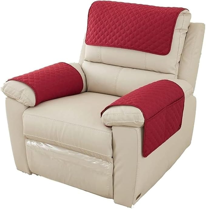 Armrest Covers Armchair Slipcover, Couch Arm Covers Recliner Covers with Storage Pockets Armrest Protector for Chair Sofa(Red,3 Seat | 5 Piece Set)