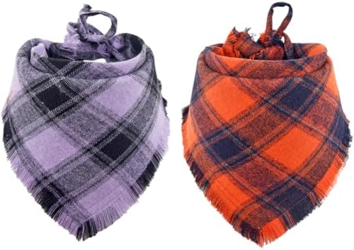Halloween Dog Bandana Fall Autumn Plaid Reversible Triangle Bibs Scarf