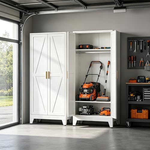 71" H Metal Storage Cabinets,Garage Cabinet,Broom Closet Storage Cabinet,White Storage Cabinets,Utility Cabinet