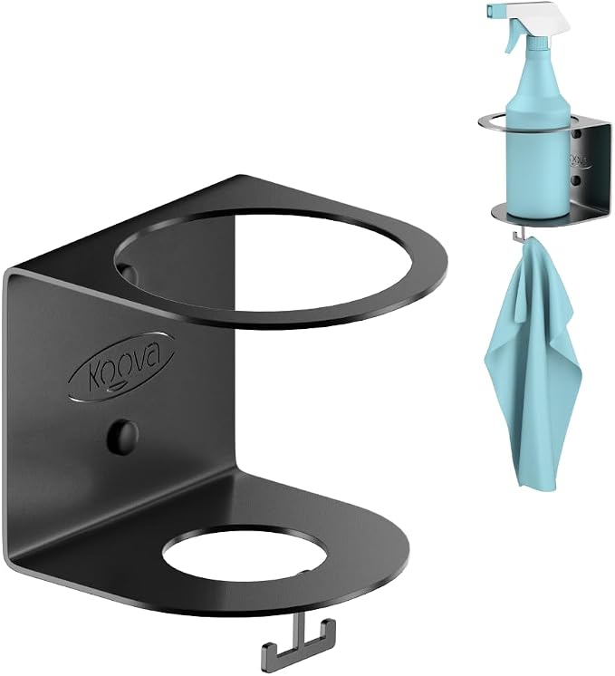 All-Purpose Spray Bottle Holder with Rag Hook | Wall Mount Organizer for Garage, Home & Shop | Heavy-Duty Powder Coated Steel | USA Made | Hardware Included