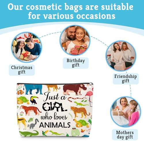 Animal Lovers Gifts for Women Makeup Bag Wildlife Animals Themed Gifts Ideas Birthday Graduation Gift for Her Animals Lover Daughter Sister Women Friends Travel Pouch Cosmetic Bag with Zipper