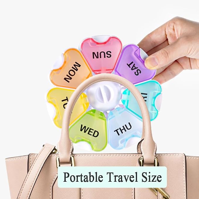 Portable Travel Size 7 Day Pill Box Case with Spring Open Design | Weekly Pill Organizer Daily Large Compartment Meds Container for Vitamins, Cod Liver Oil, Supplements, Fish Oil, Medication