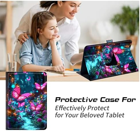Universal Case for T-Mobile Revvl Tab 2 10.1" Model:9185W 2025/Revvl Tab 5G 10.36" 2023, 360 Degree Rotating Kickstand Protective Stand Shell Cover for 9"-10.5", Pink Butterfly Forest