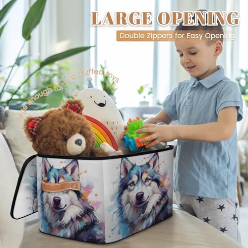 Storage Bin Dog Animal Storage Basket with Zipper Lid & Handle Foldable Storage Box Cube Bins Clothes Organizer for Closet, Bedroom
