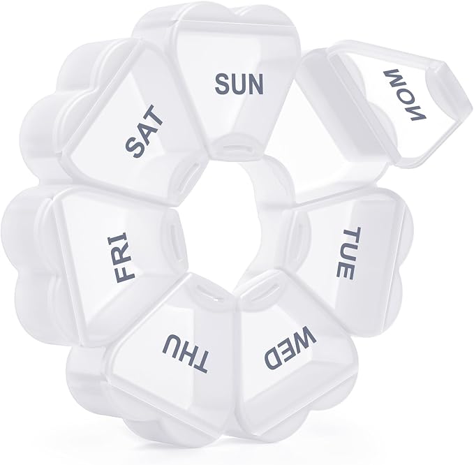 Large Weekly Pill Organizer, Pill Box 7 Day, KAPENS Daily Vitamin Case Large Capacity Compartments, Pill Containers for Fish Oil Medicine Supplements, White