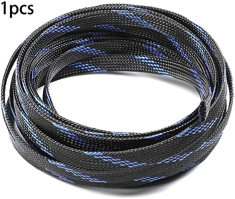Jutagoss PET Expandable Braided Cable Sleeve, 16.4ft - 3/8 inch Black Blue Cable Management Sleeve, Wire Loom Tube Cord Protector for USB Cable, Power Cord, Audio Video and More, 1Pc