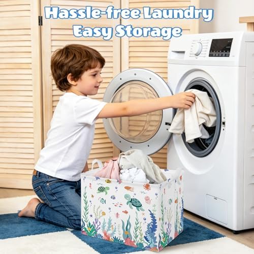 Collapsible Storage Basket Collapsible Fabric Laundry Basket with Handles | Spacious 15.7"×11.8"×11.8" size Folding Design Easy to Store Sturdy Fabric with Reinforced Handle Easy to Clean