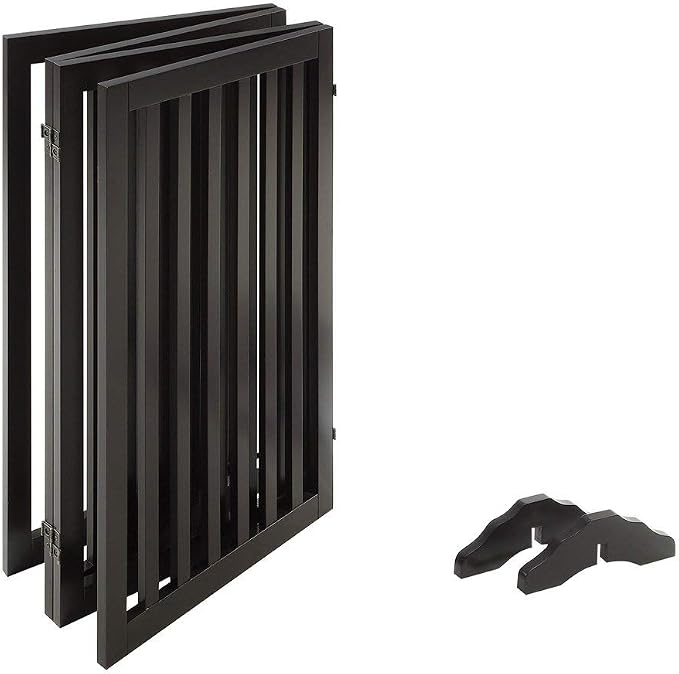 unipaws 36”H Free Standing Pet Gate for Dog Cat, 80”Wide Wooden Dog Gates | Foldable Pet Fence for Doorway, Stairs, Step, Expandable Doggy Barrier, Indoor Use