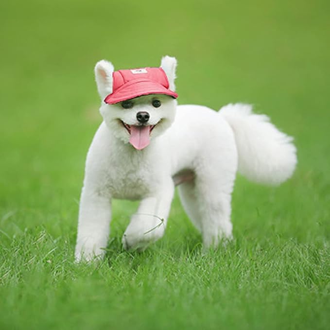 Leconpet Baseball Caps Hats with Neck Strap Adjustable Comfortable Ear Holes for Small Medium and Large Dogs in Outdoor Sun Protection (XL, Red)